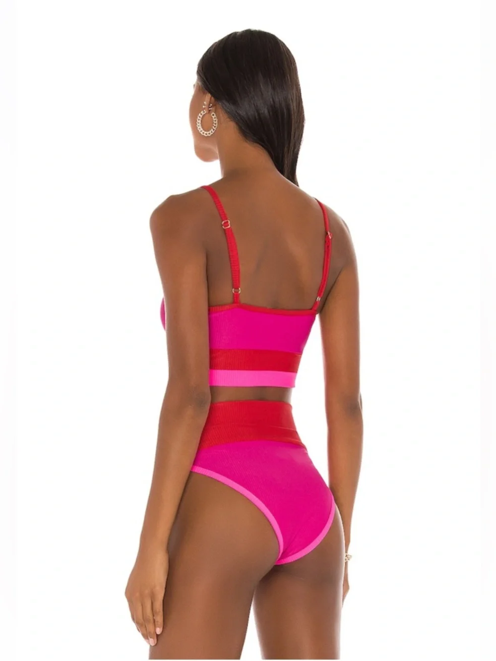 Beach Riot Eva Bikini Top M Emmy Bikini Bottom S Fuschia Red + Neon Pink NEW
